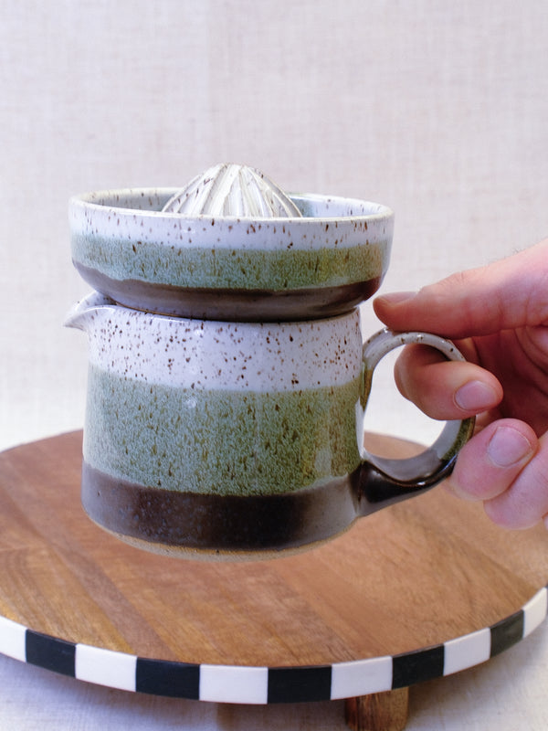 Black Walnut and White Citrus Juicer and Pitcher Set