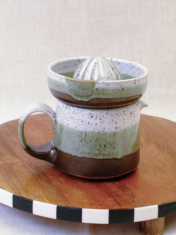 Black Walnut and White Citrus Juicer and Pitcher Set