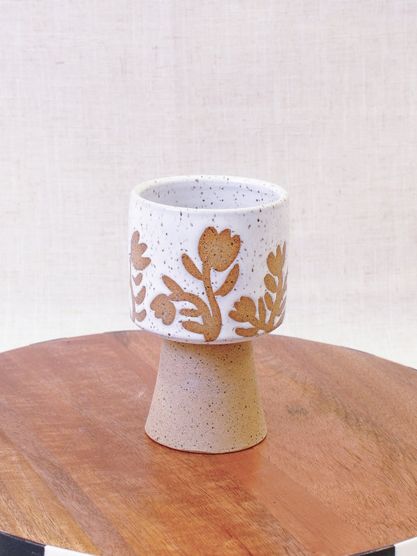 Illustrated White Tulip Wine Cup with Stem