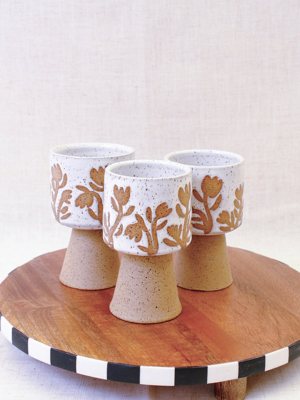 Illustrated White Tulip Wine Cup with Stem