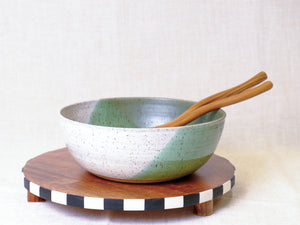 Green Tea and White Serving Bowl