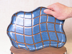 Denim Blue Wavy Grid Serving Tray