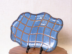 Denim Blue Wavy Grid Serving Tray