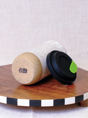 White Travel Tumbler - Black Leaf Lid