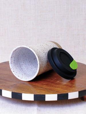 White Travel Tumbler - Black Leaf Lid