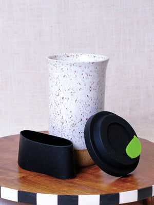 White Travel Tumbler - Black Leaf Lid