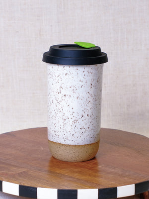 White Travel Tumbler - Black Leaf Lid