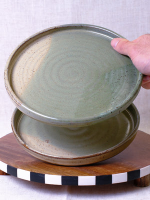 Set of Two Beige and Green Plates