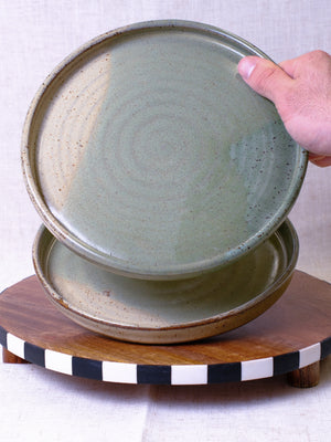 Set of Two Beige and Green Plates