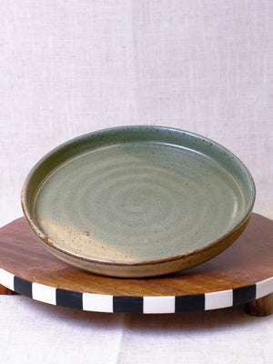 Set of Two Beige and Green Plates
