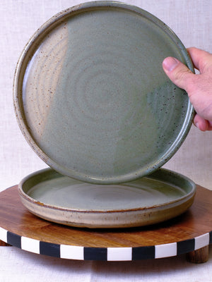 Set of Two Beige and Green Plates