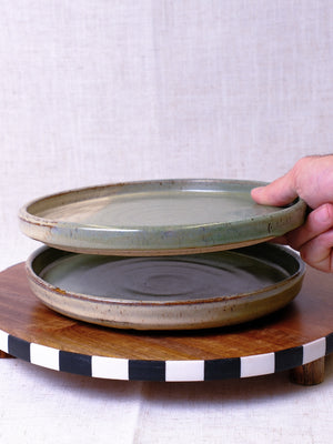 Set of Two Beige and Green Plates