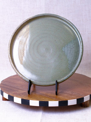 Set of Two Beige and Green Plates