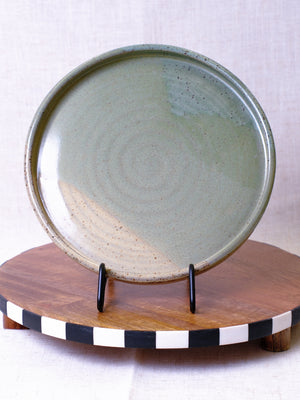 Set of Two Beige and Green Plates