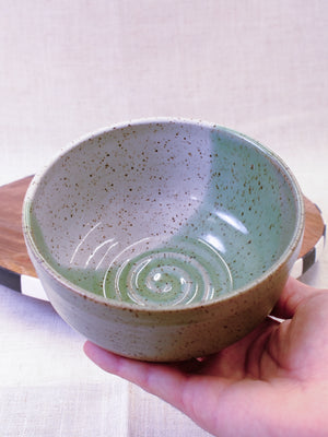 Set of Two White and Green Bowls