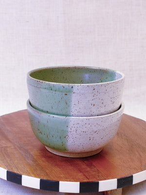 Set of Two White and Green Bowls