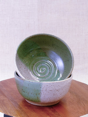Set of Two White and Green Bowls