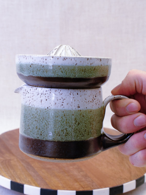 Black Walnut and White Citrus Juicer and Pitcher Set