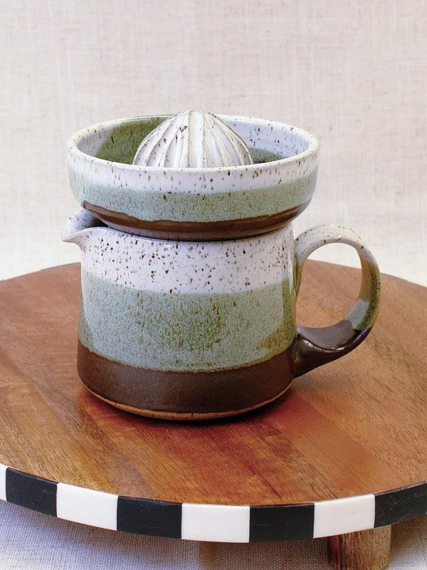 Black Walnut and White Citrus Juicer and Pitcher Set