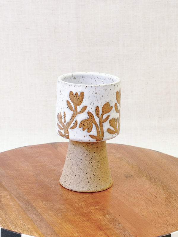 Illustrated White Tulip Wine Cup with Stem