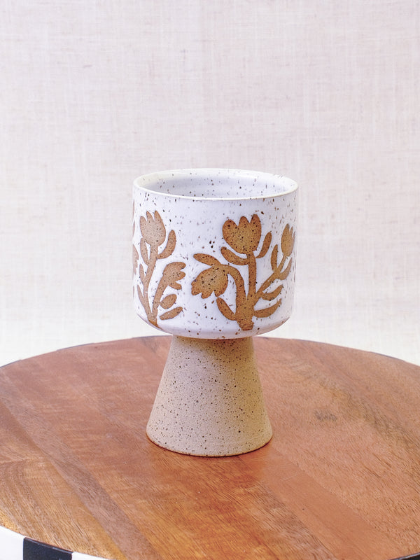 Illustrated White Tulip Wine Cup with Stem