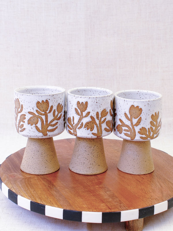 Illustrated White Tulip Wine Cup with Stem