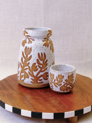 Illustrated White Tulip Carafe and Cup