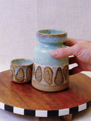 Illustrated Oyster Sea-foam Carafe and Cup
