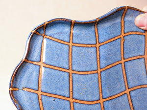 Denim Blue Wavy Grid Serving Tray